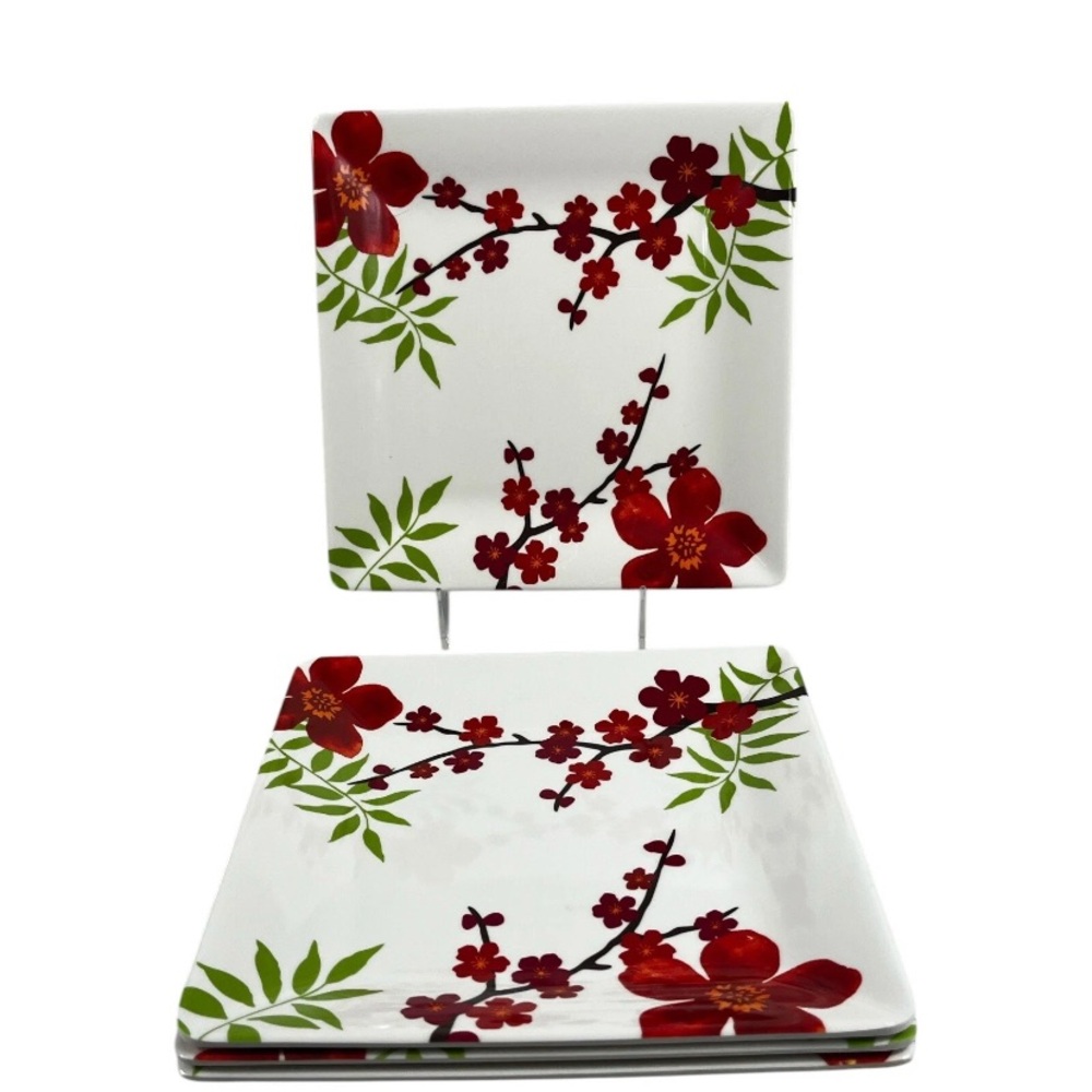 Bed Bath & Beyand Melamine Floral Square Plates 8.5" Set of 4 EXCELLENT